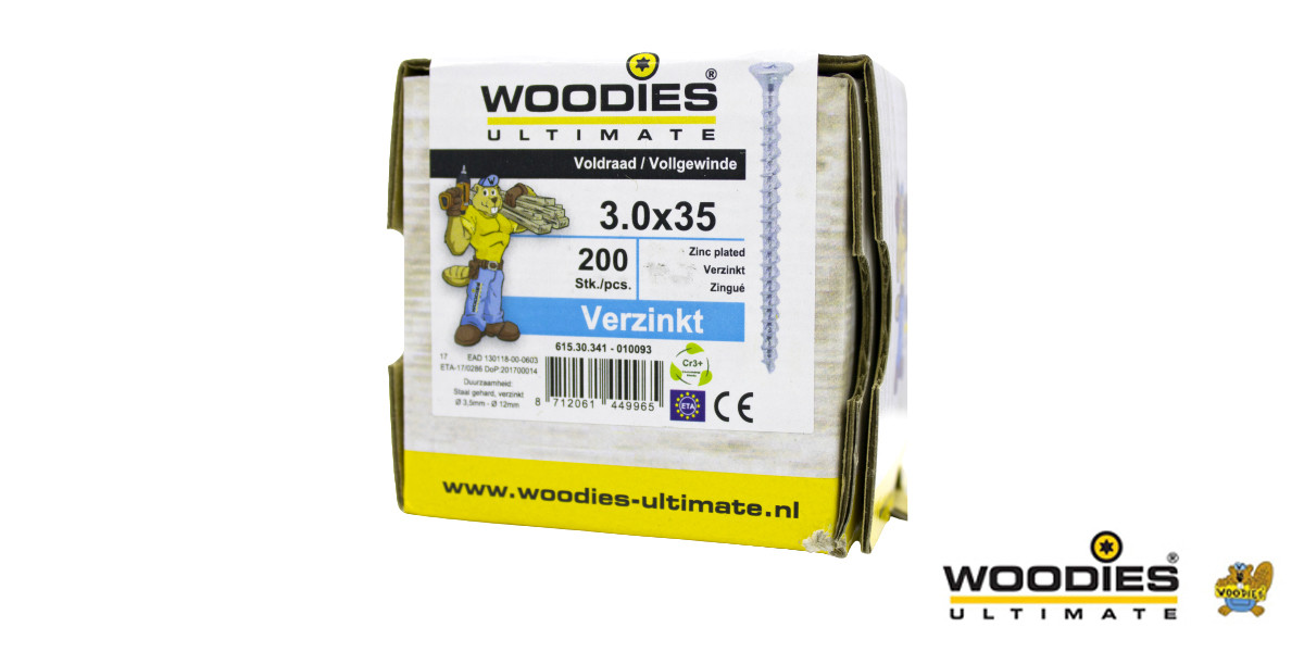 Alternatieve afbeelding voor Woodies schroeven verzinkt TORX-10 platkop 3x35mm 200 stuks