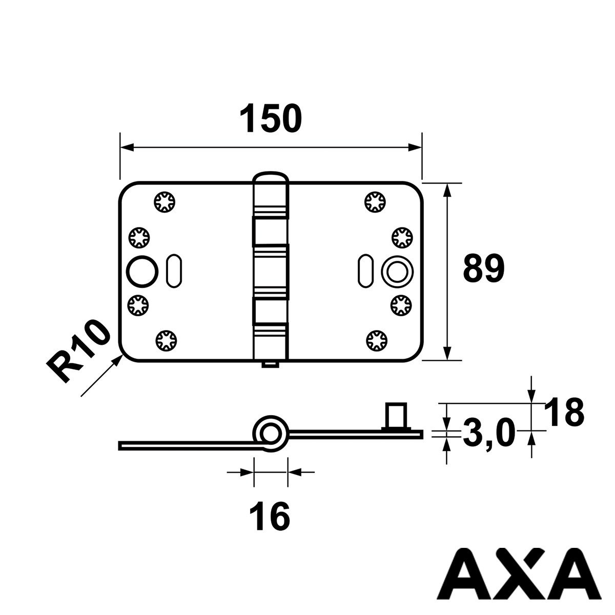 Alternatieve afbeelding voor AXA SMART EASYFIX VEILIGHEIDSSCHARNIER 89X150MM RONDE HOEK STAAL SKG***