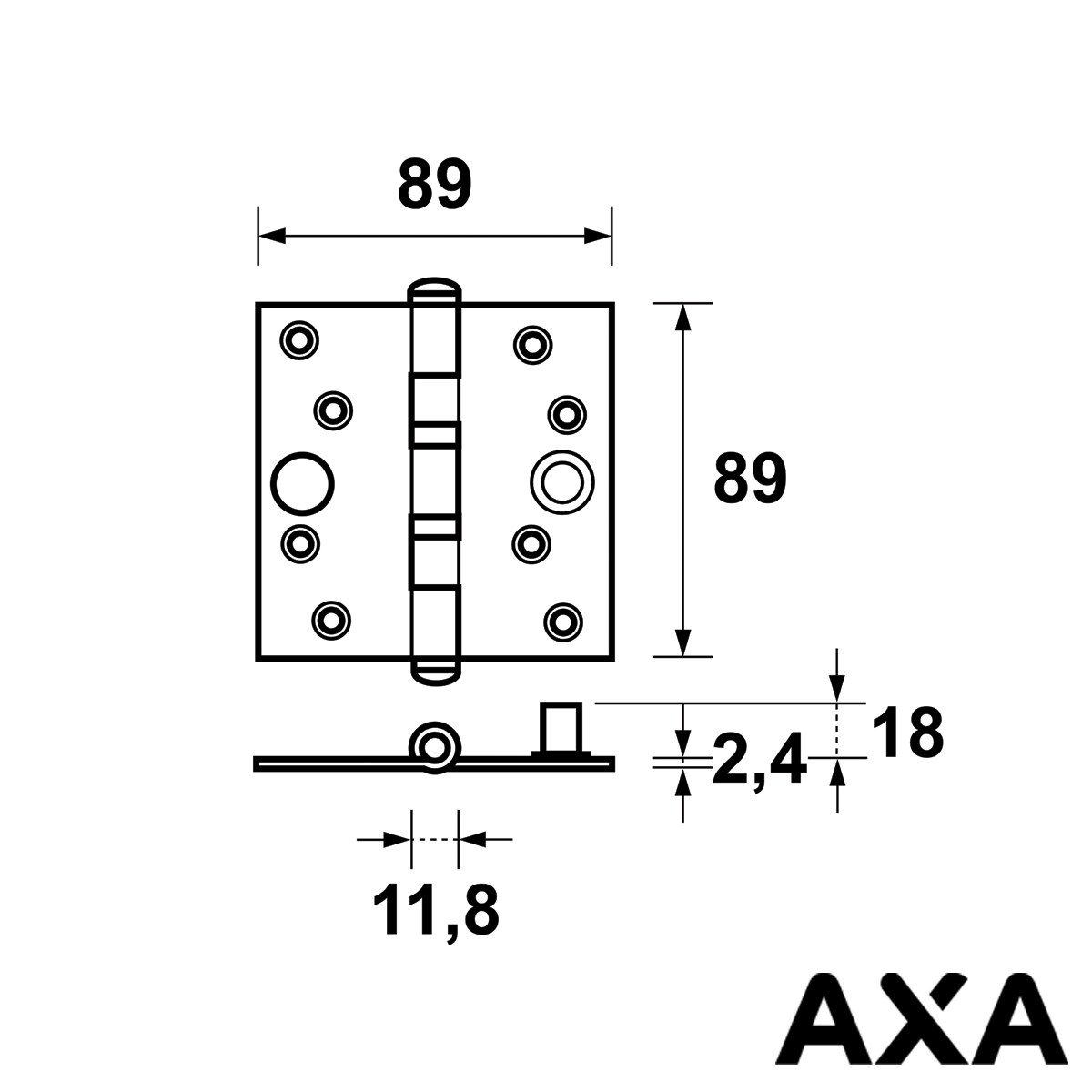 Alternatieve afbeelding voor AXA VEILIGHEIDSSCHARNIER KOGELLAGER 89X89MM STAAL SKG***