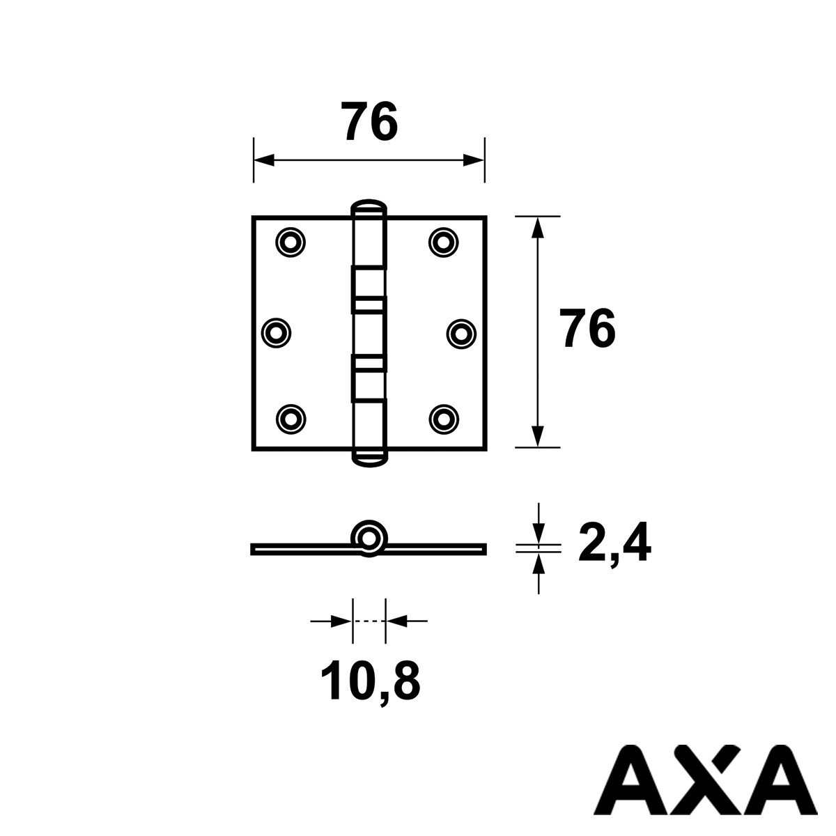 Alternatieve afbeelding voor KOGELLAGER SCHARNIER 76X76MM STAAL AXA