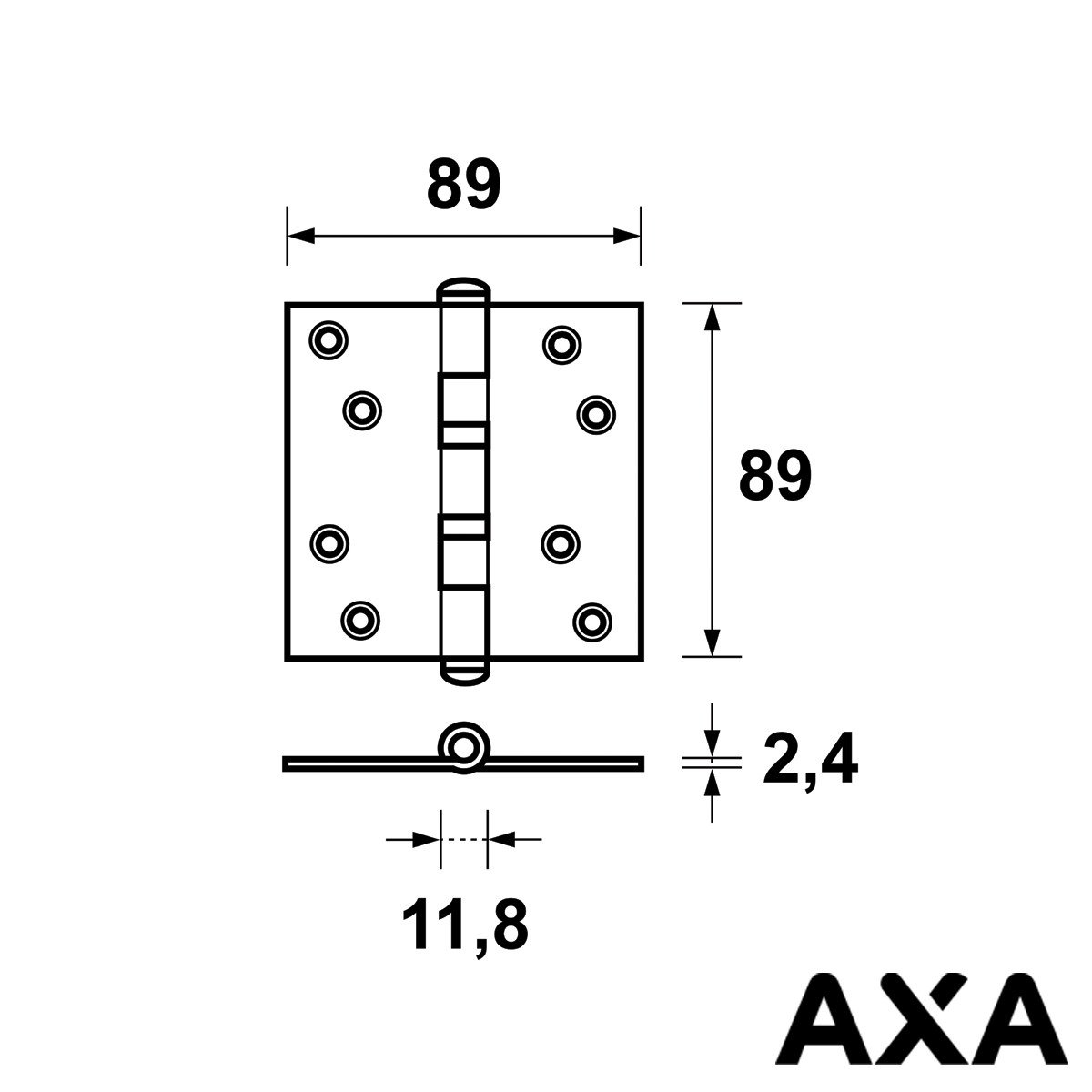 Alternatieve afbeelding voor KOGELLAGER SCHARNIER 89X89MM STAAL AXA