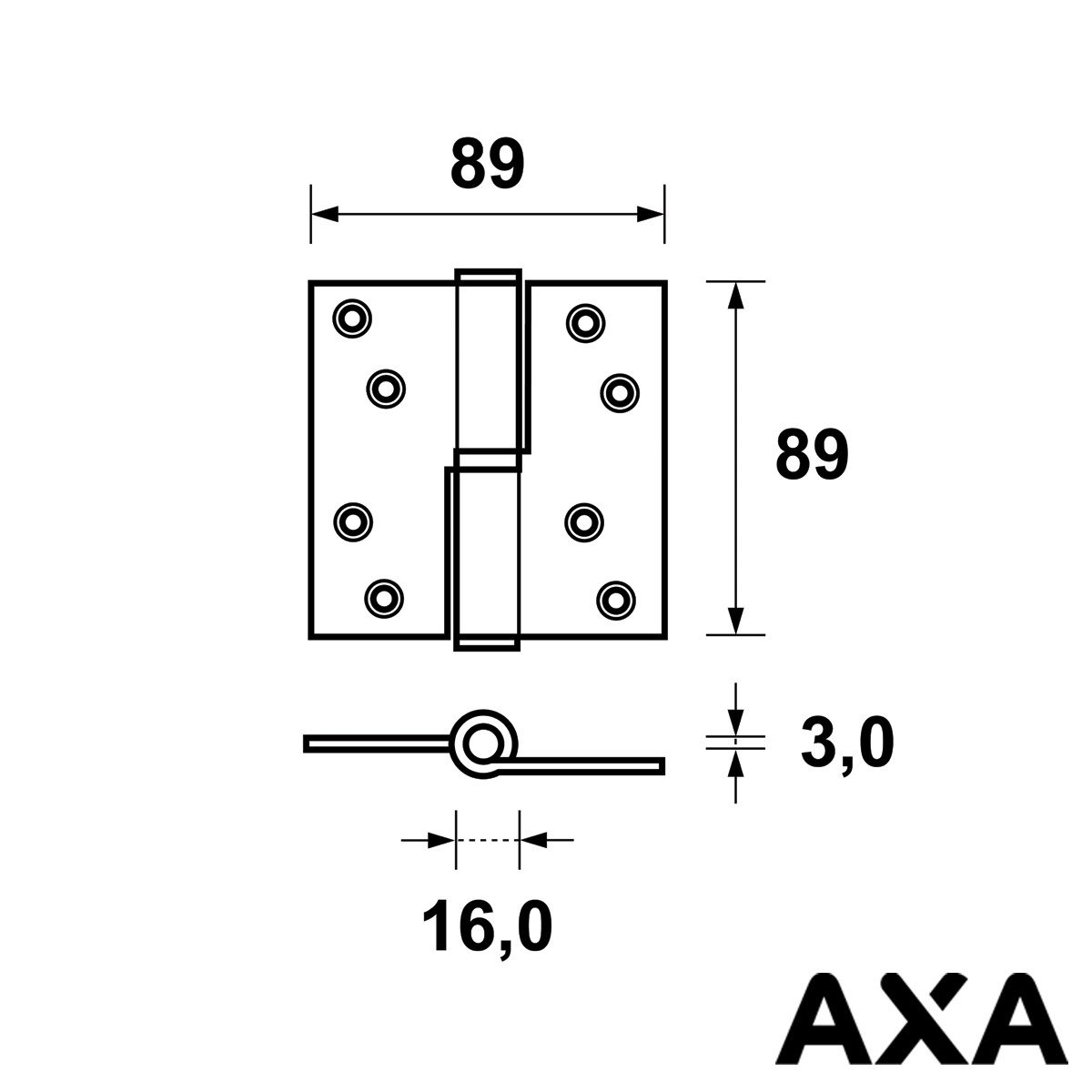 Alternatieve afbeelding voor KOGELPAUMELLE SCHARNIER 89X89MM LINKS STAAL AXA