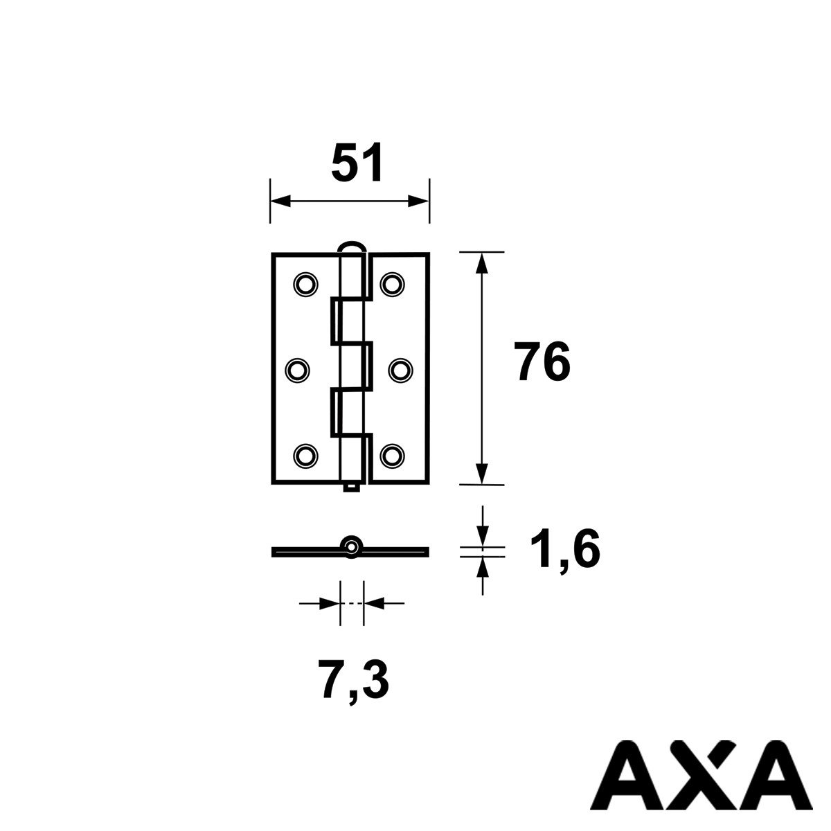 Alternatieve afbeelding voor  SCHARNIER 76X51MM ONGELAGERD AXA