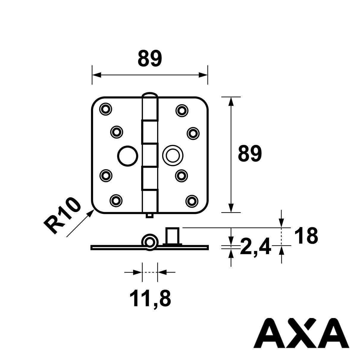 Alternatieve afbeelding voor  VEILIGHEIDSSCHARNIER 89X89MM ONGELAGERD STAAL RONDE HOEK SKG AXA