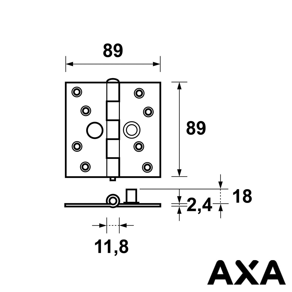 Alternatieve afbeelding voor  VEILIGHEIDSSCHARNIER 89X89MM ONGELAGERD STAAL SKG AXA