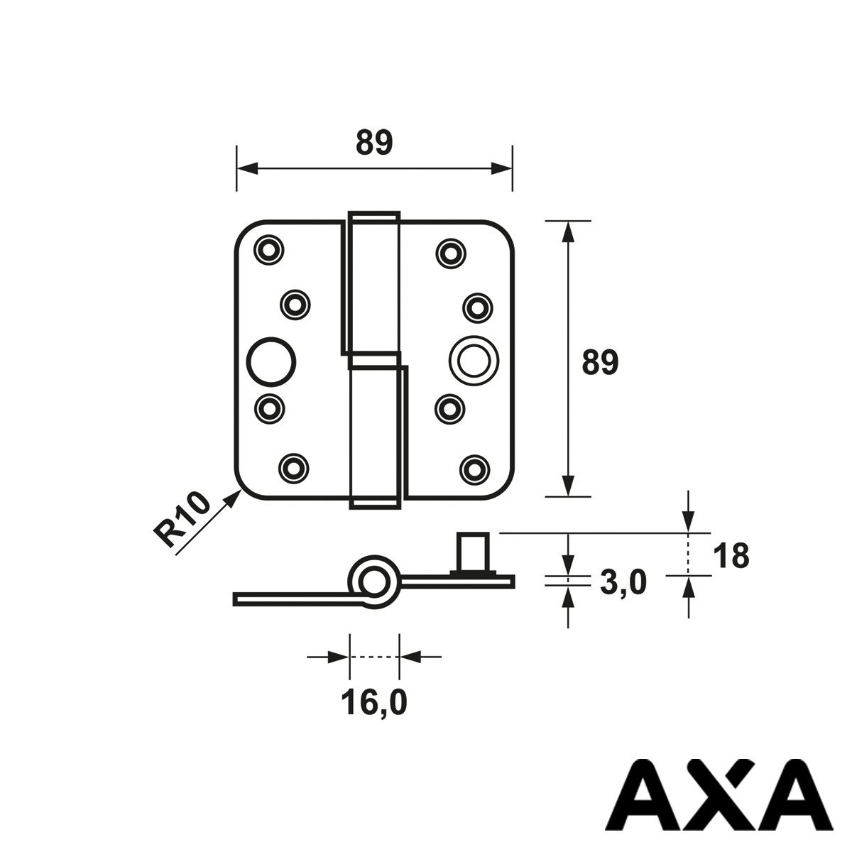 Alternatieve afbeelding voor VEILIGHEIDSSCHARNIER KOGELPAUMELLE 89X89MM RONDE HOEK RECHTS STAAL SKG*** AXA