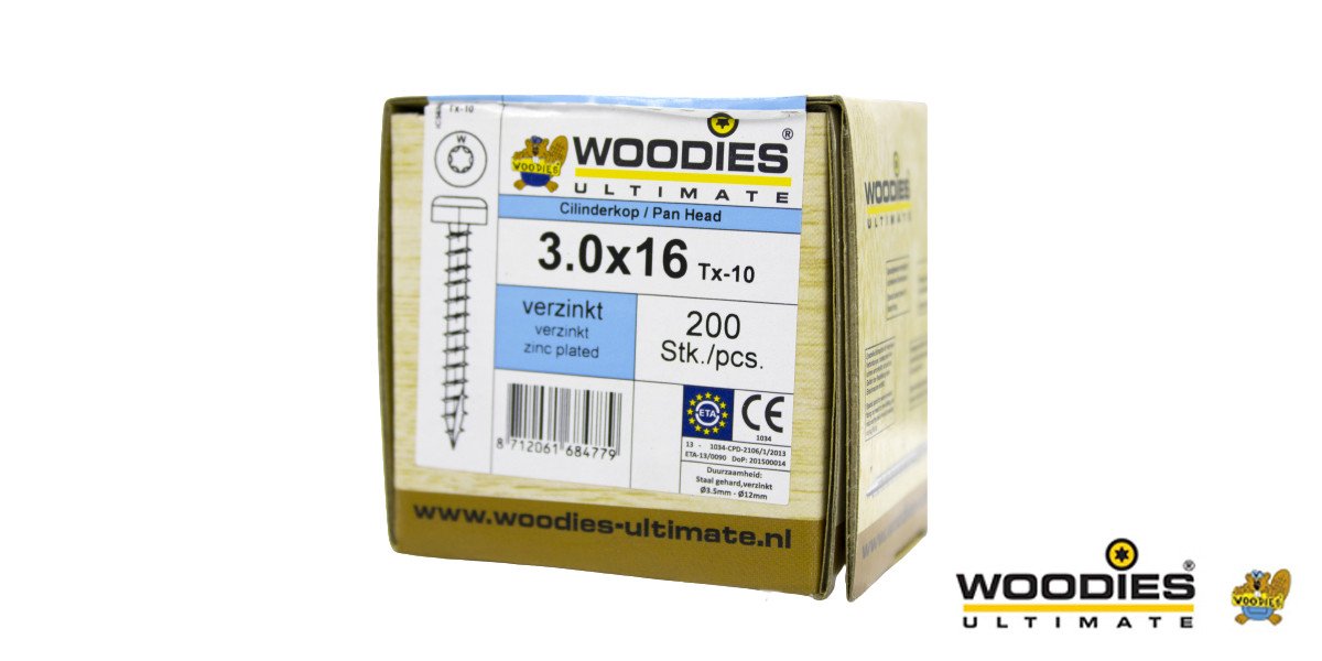 Alternatieve afbeelding voor Woodies Cilinderkopschroeven verzinkt TORX-10 3x16mm 200 stuks 