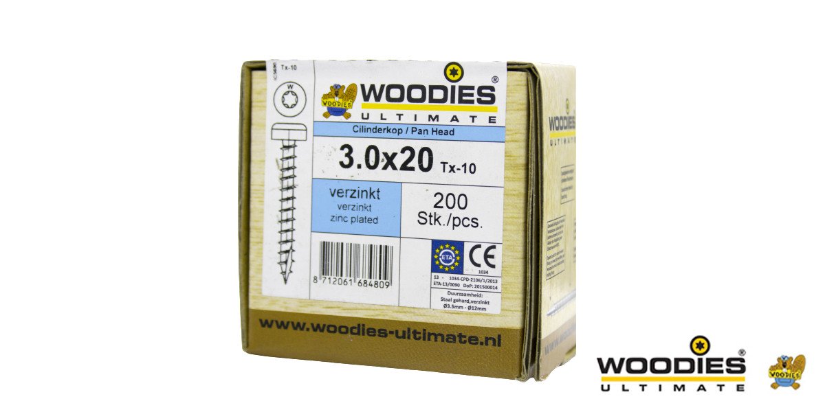 Alternatieve afbeelding voor Woodies Cilinderkopschroeven verzinkt TORX-10 3x20mm 200 stuks 