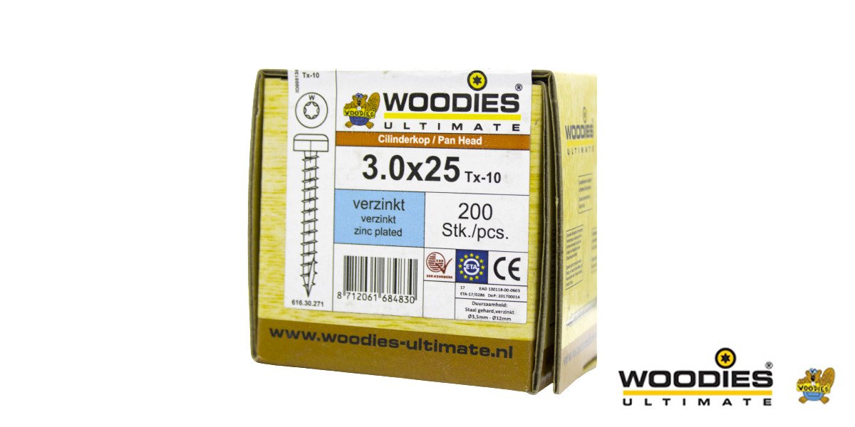 Alternatieve afbeelding voor Woodies Cilinderkopschroeven verzinkt TORX-10 3x25mm 200 stuks 