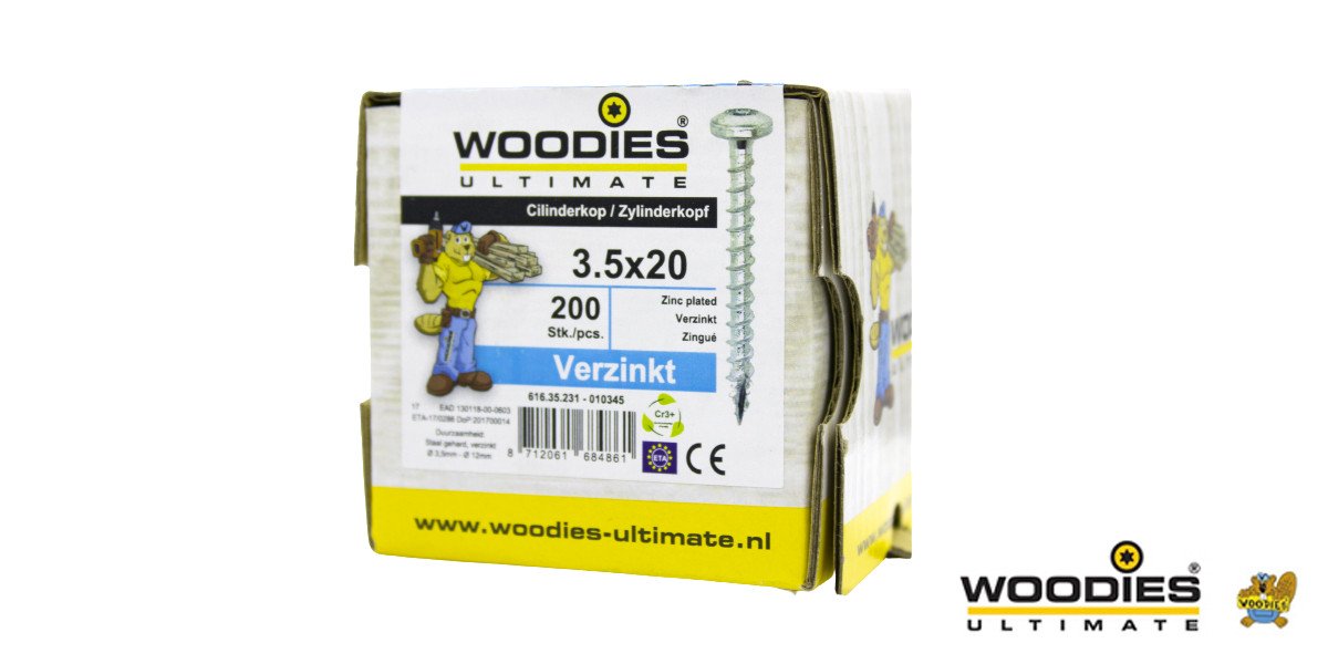 Alternatieve afbeelding voor Woodies Cilinderkopschroeven verzinkt TORX-15 3,5x20mm 200 stuks 