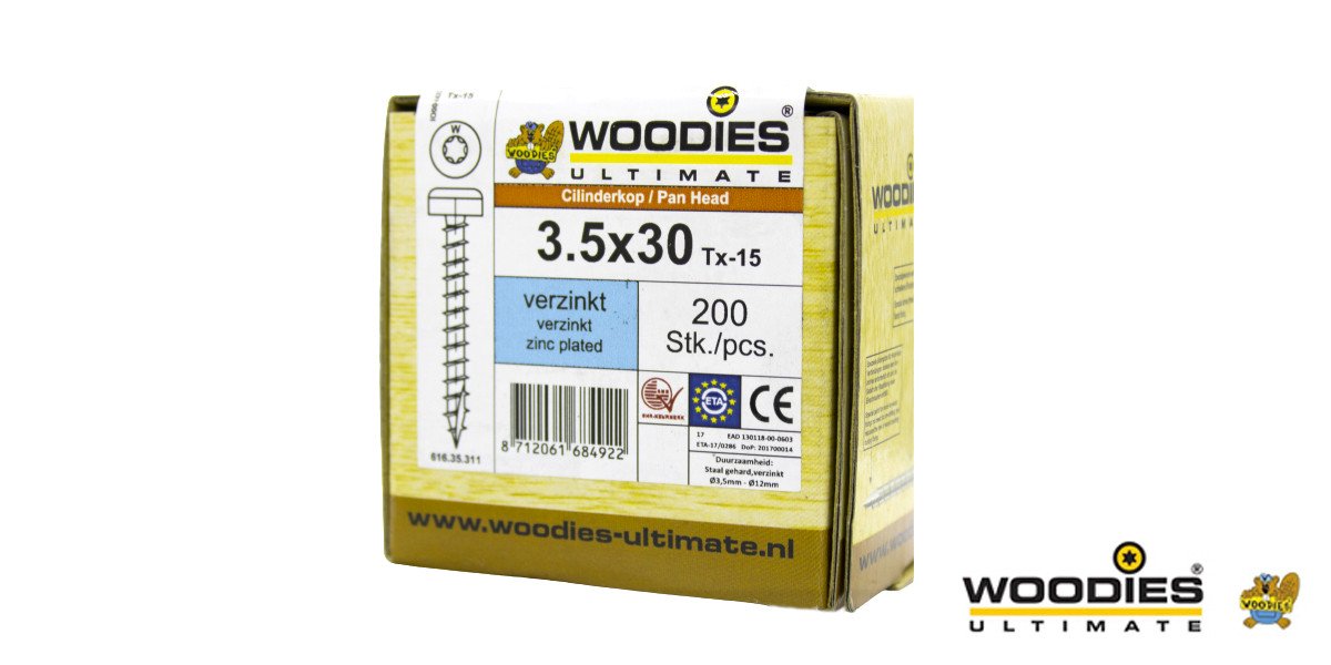 Alternatieve afbeelding voor Woodies Cilinderkopschroeven verzinkt TORX-15 3,5x30mm 200 stuks 