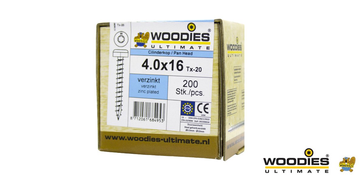 Alternatieve afbeelding voor Woodies Cilinderkopschroeven verzinkt TORX-20 4x16mm 200 stuks 