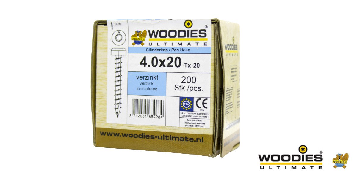 Alternatieve afbeelding voor Woodies Cilinderkopschroeven verzinkt TORX-20 4x20mm 200 stuks 