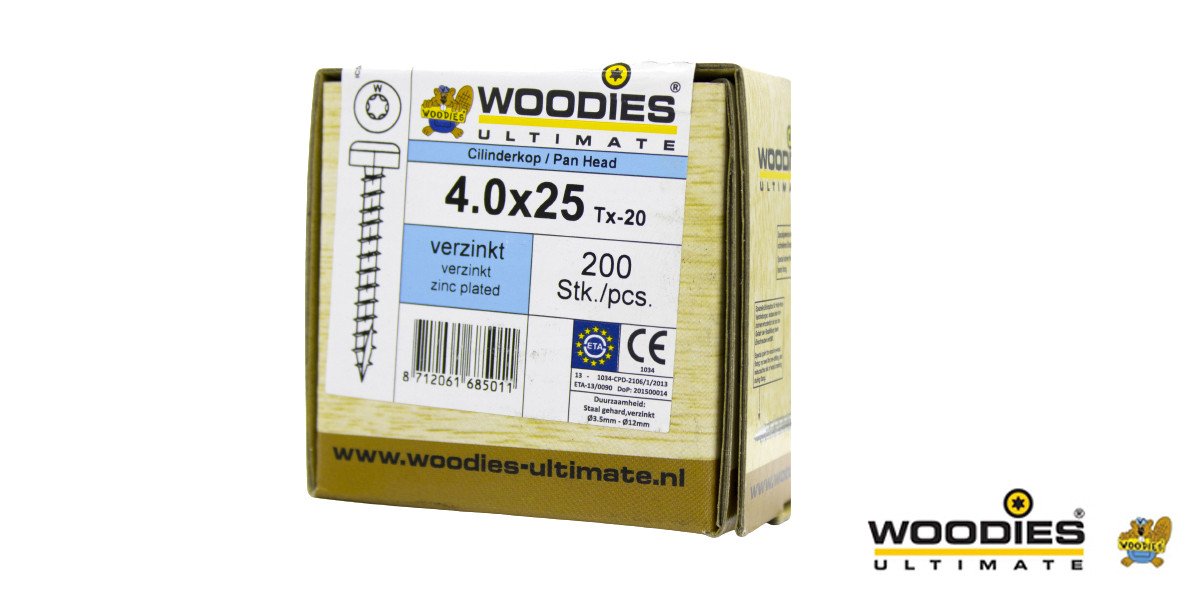 Alternatieve afbeelding voor Woodies Cilinderkopschroeven verzinkt TORX-20 4x25mm 200 stuks 