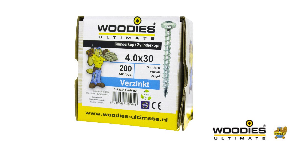 Alternatieve afbeelding voor Woodies Cilinderkopschroeven verzinkt TORX-20 4x30mm 200 stuks 