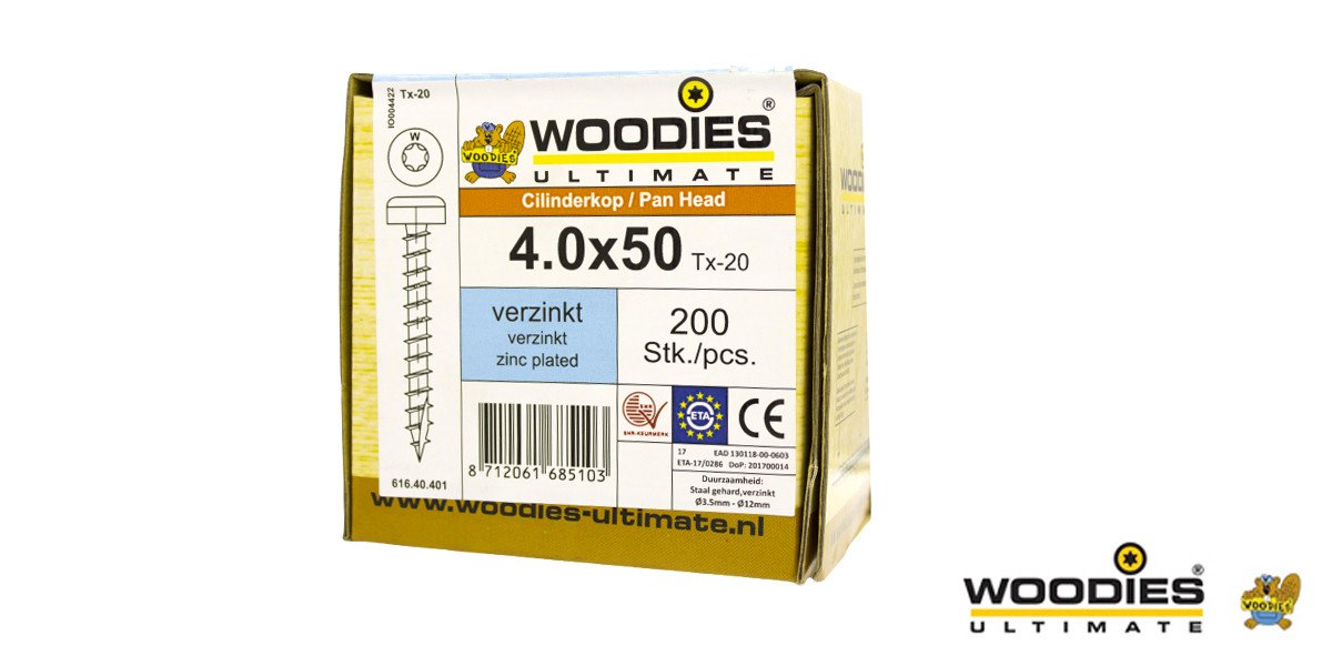Alternatieve afbeelding voor Woodies Cilinderkopschroeven verzinkt TORX-20 4x50mm 200 stuks 