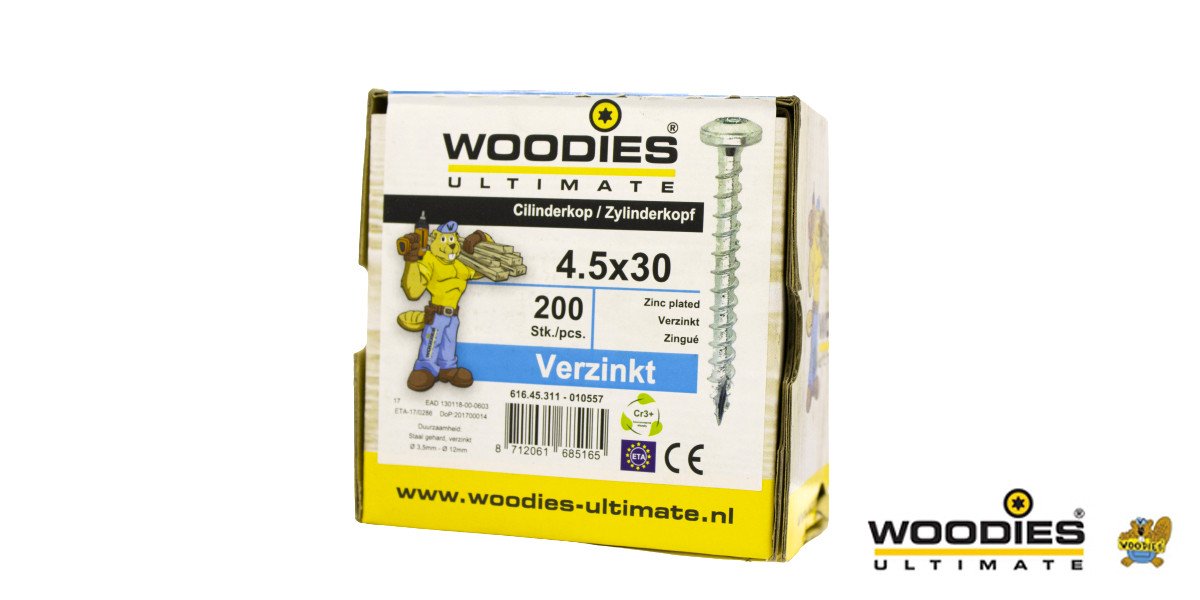 Alternatieve afbeelding voor Woodies Cilinderkopschroeven verzinkt TORX-25 4,5x30mm 200 stuks 