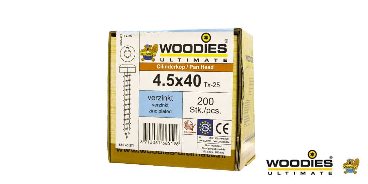 Alternatieve afbeelding voor Woodies Cilinderkopschroeven verzinkt TORX-25 4,5x40mm 200 stuks 