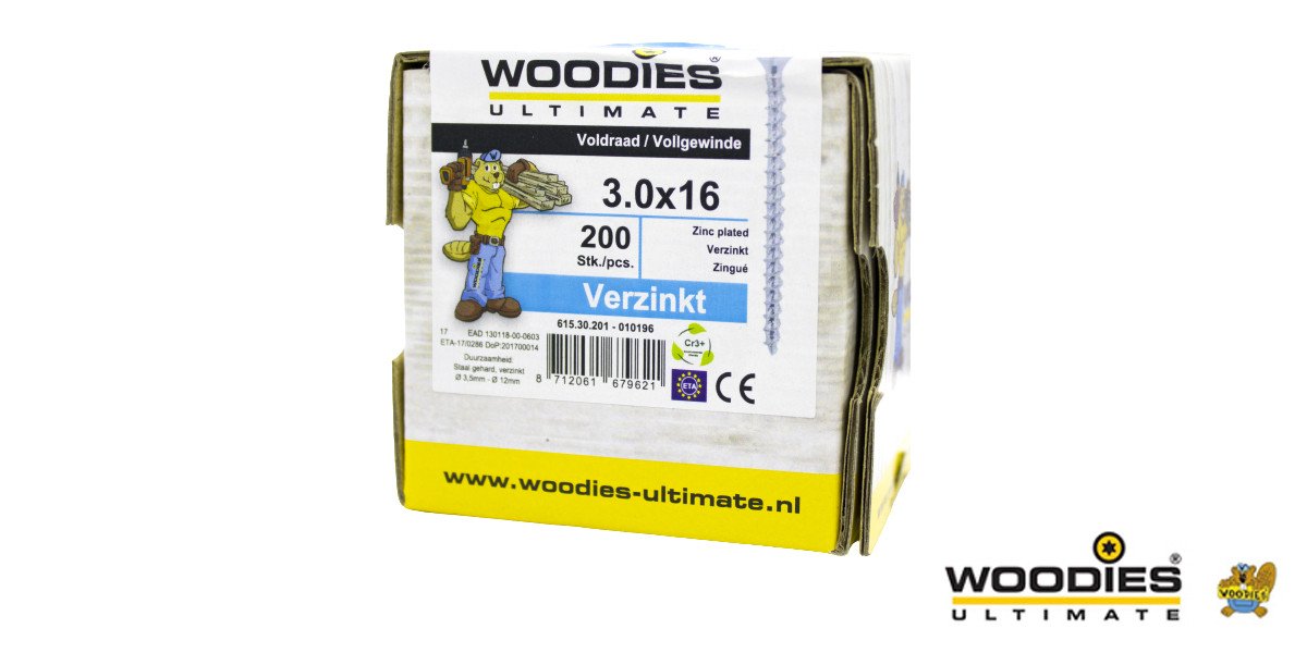 Alternatieve afbeelding voor Woodies schroeven verzinkt TORX-10 platkop 3x16mm 200 stuks