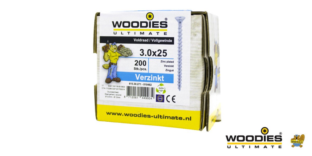Alternatieve afbeelding voor Woodies schroeven verzinkt TORX-10 platkop 3x25mm 200 stuks