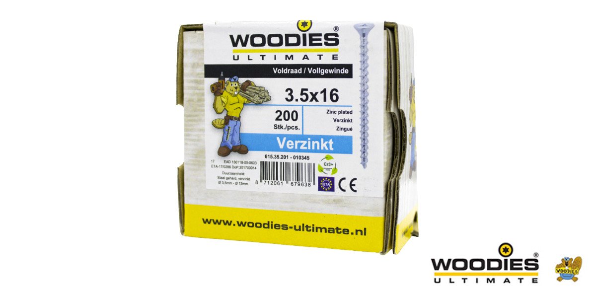 Alternatieve afbeelding voor Woodies schroeven verzinkt TORX-15 platkop 3,5x16mm 200 stuks