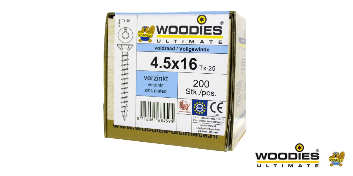 Alternatieve afbeelding voor Woodies schroeven verzinkt TORX-20 platkop 4,5x16mm 200 stuks