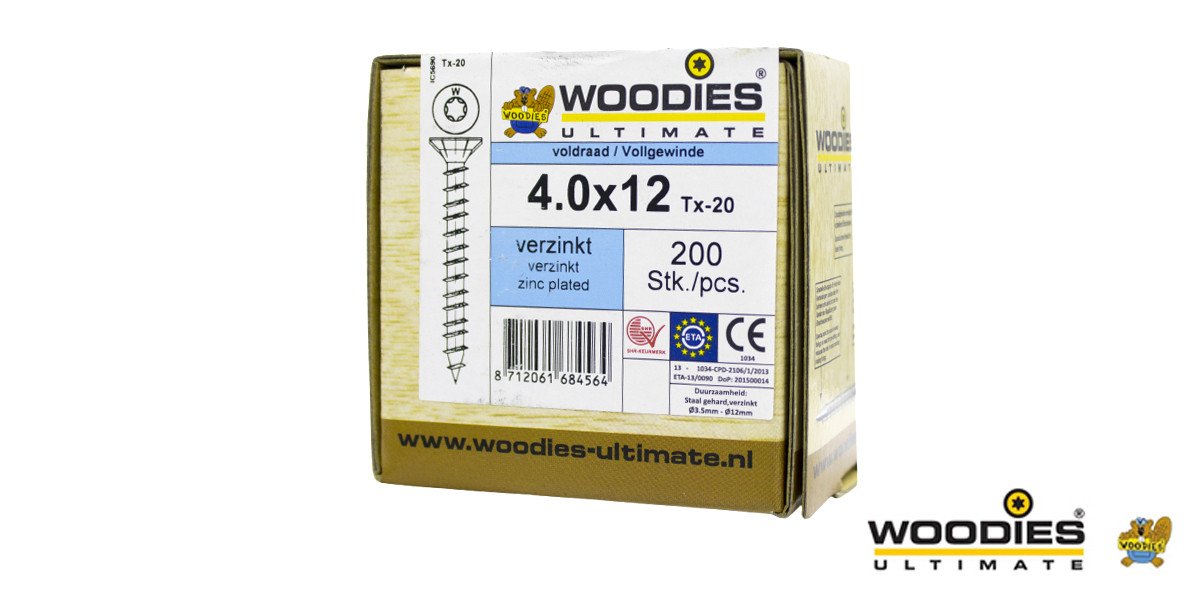 Alternatieve afbeelding voor Woodies schroeven verzinkt TORX-20 platkop 4x12mm 200 stuks