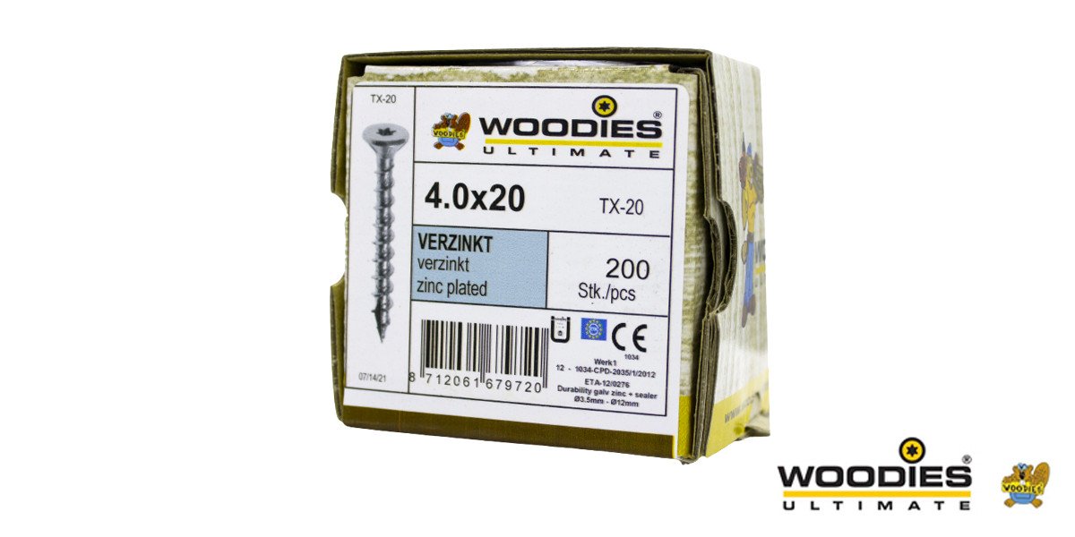 Alternatieve afbeelding voor Woodies schroeven verzinkt TORX-20 platkop 4x20mm 200 stuks