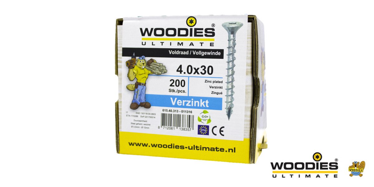 Alternatieve afbeelding voor Woodies schroeven verzinkt TORX-20 platkop 4x30mm 200 stuks