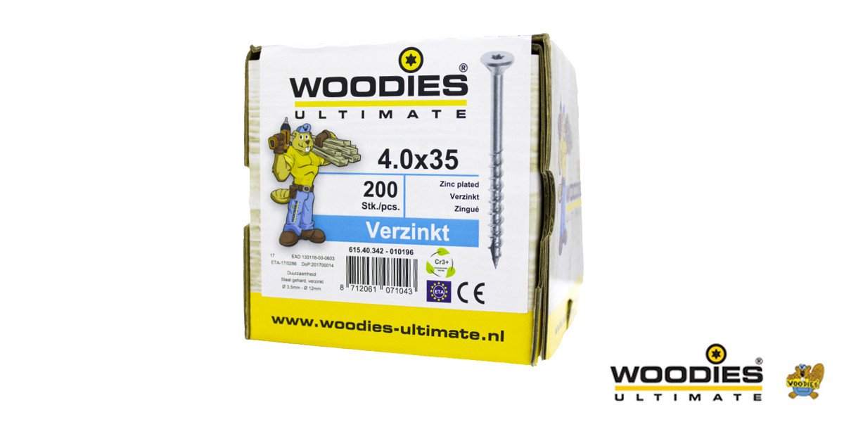 Alternatieve afbeelding voor Woodies schroeven verzinkt TORX-20 platkop 4x35/20mm deeldraad 200 stuks