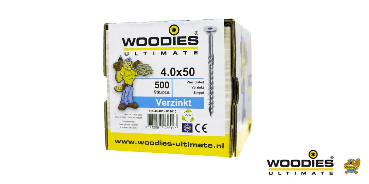 Alternatieve afbeelding voor Woodies schroeven verzinkt TORX-20 platkop 4x50/30mm deeldraad 500 stuks