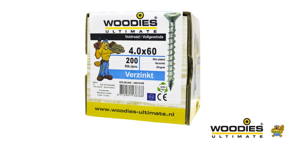 Alternatieve afbeelding voor Woodies schroeven verzinkt TORX-20 platkop 4x60mm 200 stuks