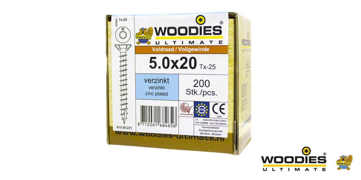 Alternatieve afbeelding voor Woodies schroeven verzinkt TORX-25 platkop 5x20mm 200 stuks
