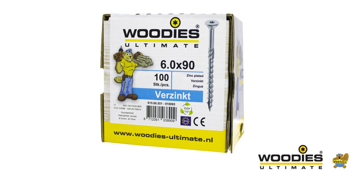 Alternatieve afbeelding voor Woodies schroeven verzinkt TORX-30 platkop 6x90/55mm deeldraad 100 stuks