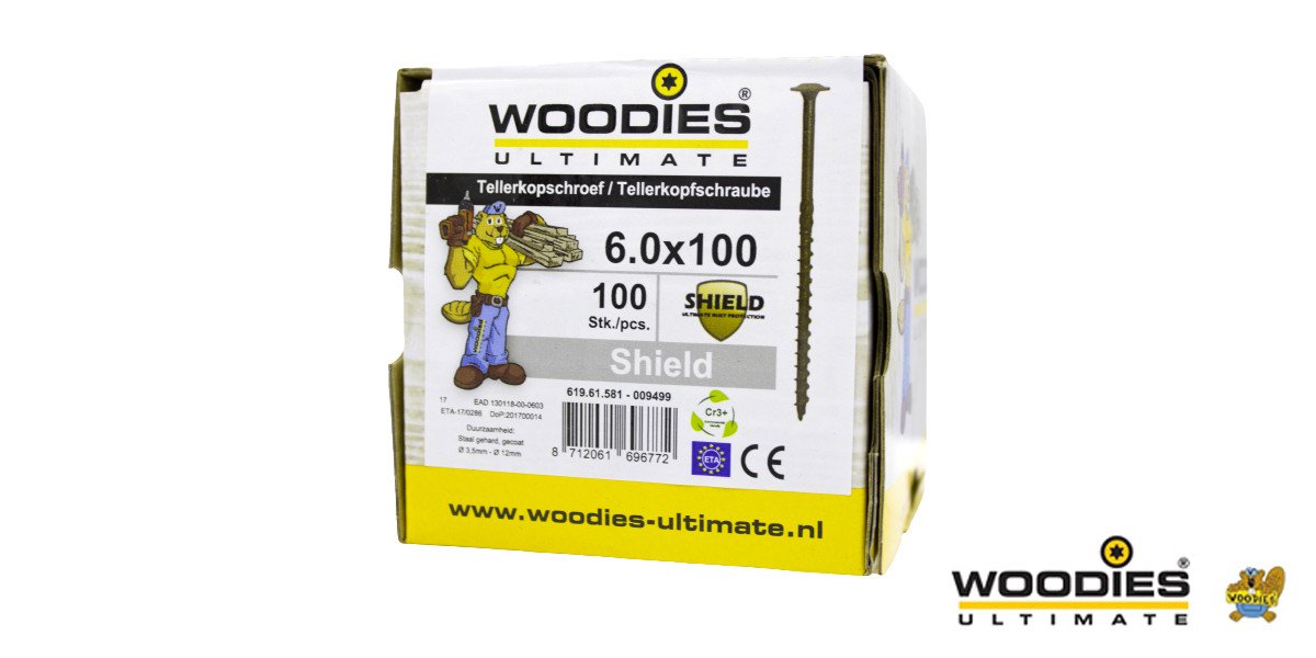 Alternatieve afbeelding voor Woodies Tellerkopschroeven Shield TORX-30 6x100/60mm deeldraad 100 stuks