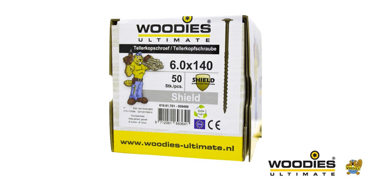 Alternatieve afbeelding voor Woodies Tellerkopschroeven Shield TORX-30 6x140/60mm deeldraad 50 stuks