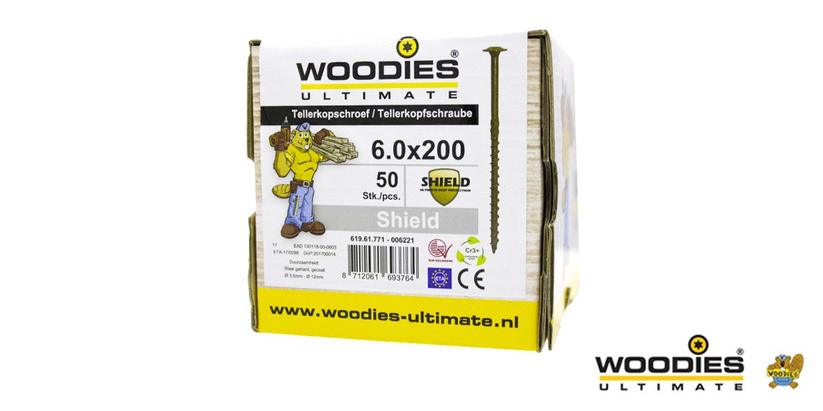 Alternatieve afbeelding voor Woodies Tellerkopschroeven Shield TORX-30 6x200/60mm deeldraad 50 stuks
