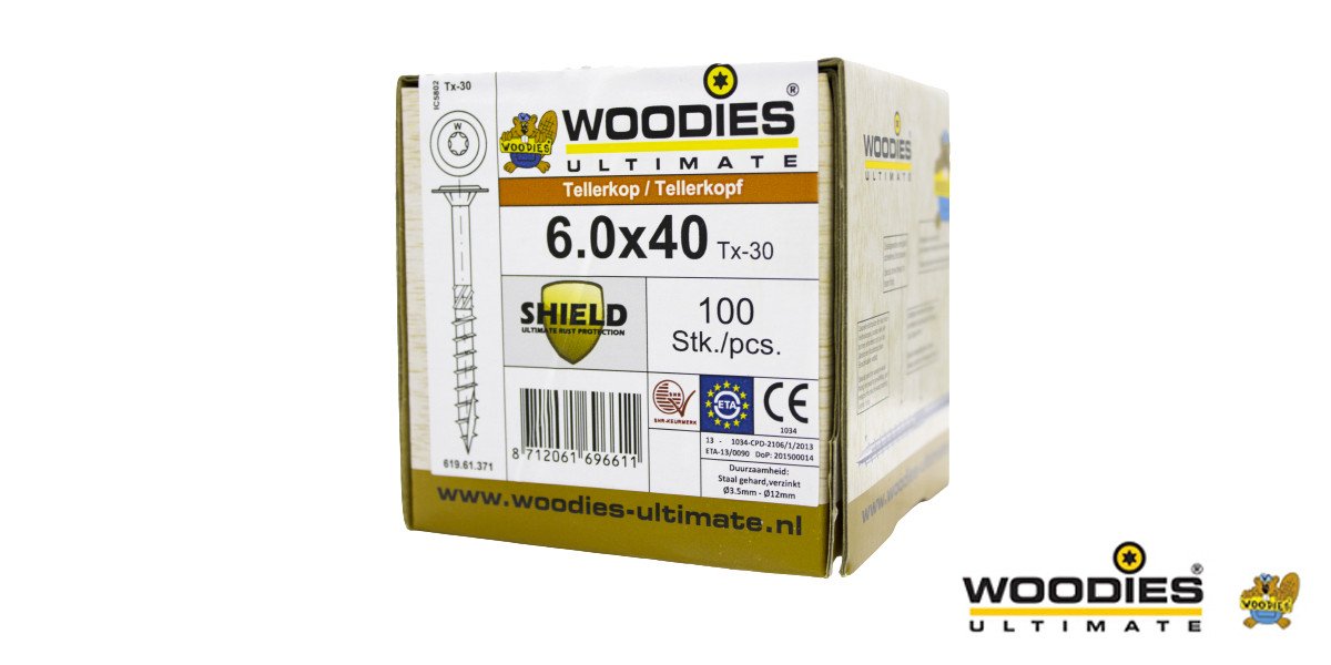 Alternatieve afbeelding voor Woodies Tellerkopschroeven Shield TORX-30 6x40mm 100 stuks