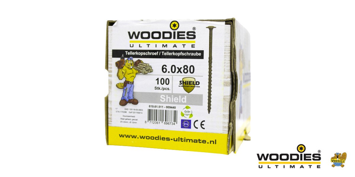 Alternatieve afbeelding voor Woodies Tellerkopschroeven Shield TORX-30 6x80/50mm deeldraad 100 stuks