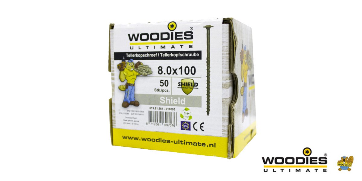 Alternatieve afbeelding voor Woodies Tellerkopschroeven Shield TORX-40 8x100/60mm deeldraad 50 stuks