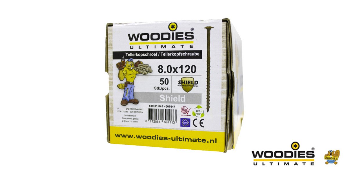 Alternatieve afbeelding voor Woodies Tellerkopschroeven Shield TORX-40 8x120/80mm deeldraad 50 stuks