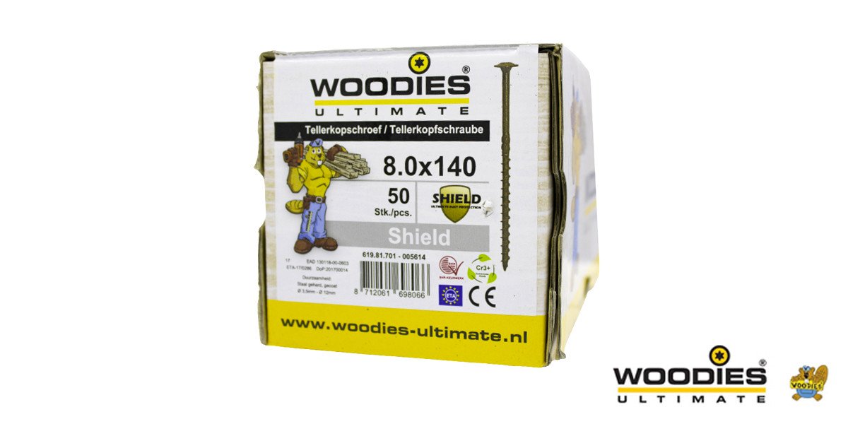 Alternatieve afbeelding voor Woodies Tellerkopschroeven Shield TORX-40 8x140/80mm deeldraad 50 stuks