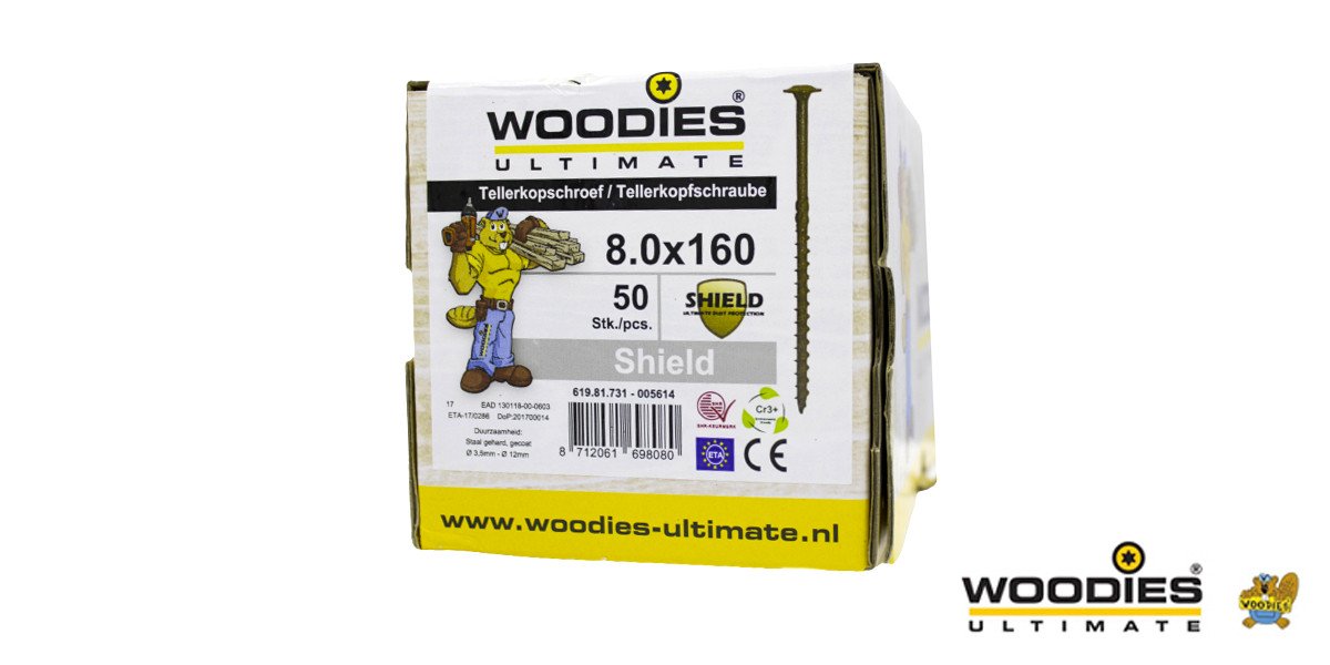 Alternatieve afbeelding voor Woodies Tellerkopschroeven Shield TORX-40 8x160/80mm deeldraad 50 stuks
