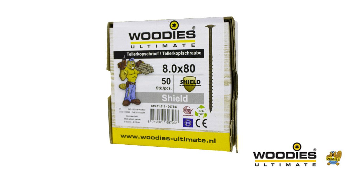 Alternatieve afbeelding voor Woodies Tellerkopschroeven Shield TORX-40 8x80/50mm deeldraad 50 stuks
