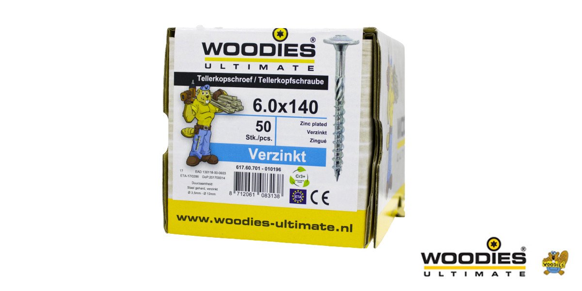 Alternatieve afbeelding voor Woodies Tellerkopschroeven TORX-30 verzinkt 6x140/80mm deeldraad 50 stuks