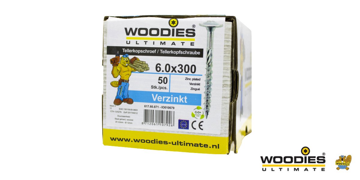 Alternatieve afbeelding voor Woodies Tellerkopschroeven TORX-30 verzinkt 6x300/80mm deeldraad 50 stuks