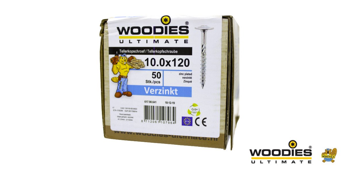 Alternatieve afbeelding voor Woodies Tellerkopschroeven TORX verzinkt 10x120/80mm deeldraad 50 stuks