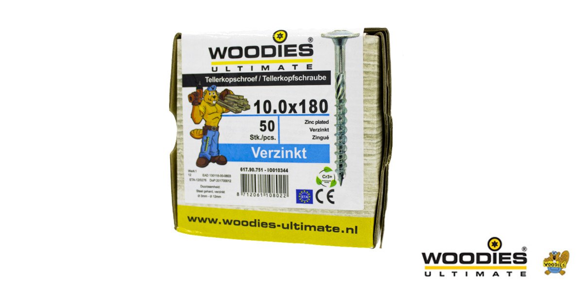 Alternatieve afbeelding voor Woodies Tellerkopschroeven TORX verzinkt 10x180/80mm deeldraad 50 stuks