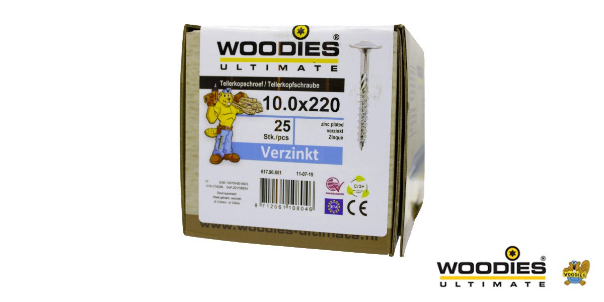 Alternatieve afbeelding voor Woodies Tellerkopschroeven TORX verzinkt 10x220/80mm deeldraad 20 stuks
