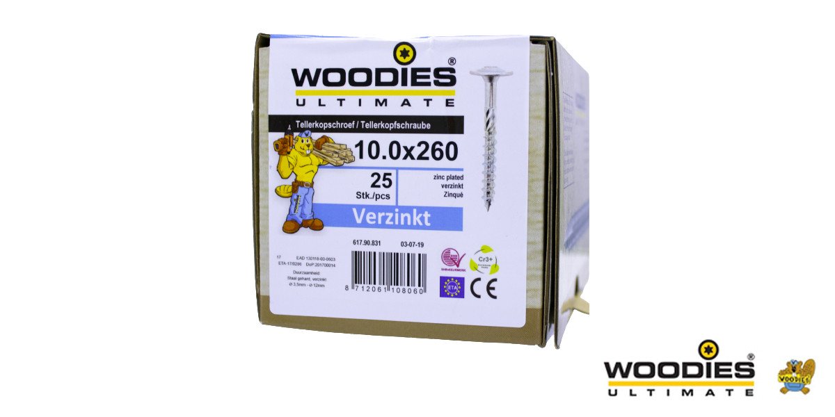 Alternatieve afbeelding voor Woodies Tellerkopschroeven TORX verzinkt 10x260/80mm deeldraad 25 stuks